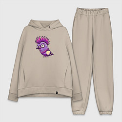 Женский костюм оверсайз Голубь панк с ирокезом, цвет: миндальный