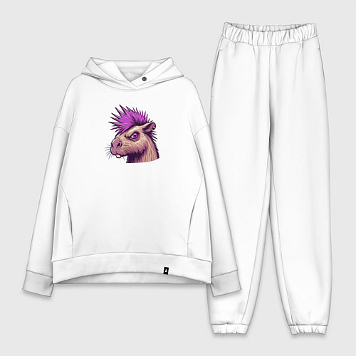Женский костюм оверсайз Панк капибара с ирокезом / Белый – фото 1