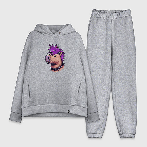 Женский костюм оверсайз Капибара с фиолетовым ирокезом / Меланж – фото 1