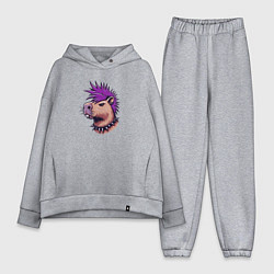 Женский костюм оверсайз Капибара с фиолетовым ирокезом, цвет: меланж