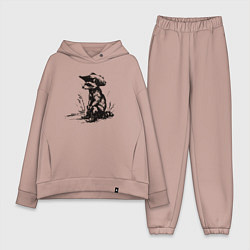 Женский костюм оверсайз Енот ковбой, цвет: пыльно-розовый