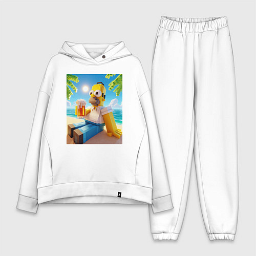 Женский костюм оверсайз Гомер Симпсон в стиле Майнкрафт с кружкой пива - н / Белый – фото 1