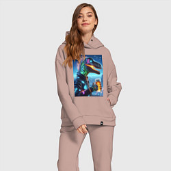 Женский костюм оверсайз Крутой неоновый пивозавр в мегаполисе - киберпанк, цвет: пыльно-розовый — фото 2