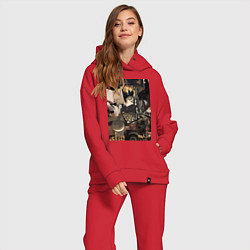 Женский костюм оверсайз Шахматы коллаж, цвет: красный — фото 2