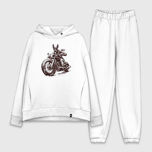 Женский костюм оверсайз Доберман байкер на мотоцикле чоппере / Белый – фото 1