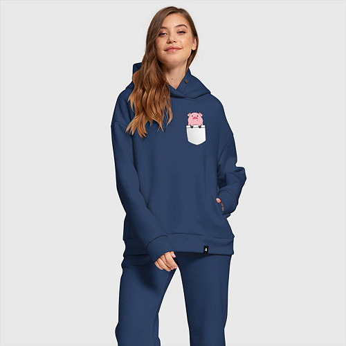 Женский костюм оверсайз Розовый поросенок в кармане / Тёмно-синий – фото 2