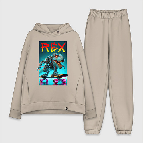 Женский костюм оверсайз Tyrannosaur rex on a skateboard - ai art fantasy / Миндальный – фото 1