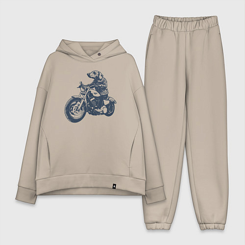 Женский костюм оверсайз Такса байкер на мотоцикле чоппере / Миндальный – фото 1