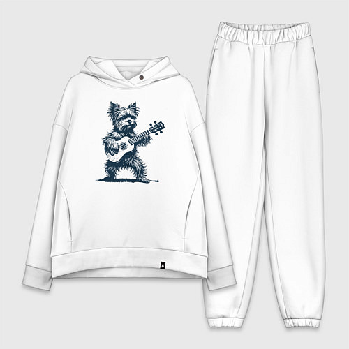 Женский костюм оверсайз Йоркширский терьер играет на гитаре / Белый – фото 1