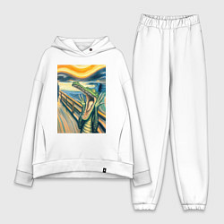 Женский костюм оверсайз Крокодил кричит на картине Эдварда Мунка - мем иск, цвет: белый