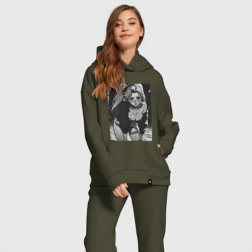 Женский костюм оверсайз Ребекка в позе - Киберпанк / Хаки – фото 2