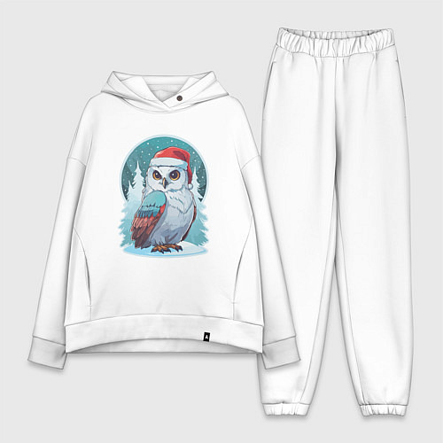 Женский костюм оверсайз Полярная сова на фоне зимнего леса / Белый – фото 1