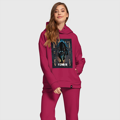 Женский костюм оверсайз Fenrir black vinyl / Маджента – фото 2