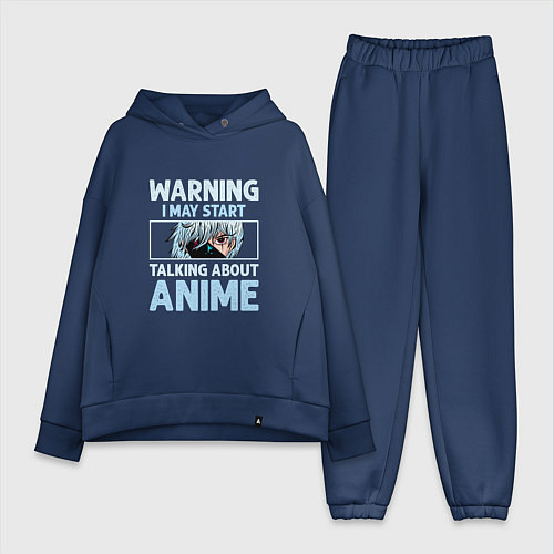 Женский костюм оверсайз Warning i may start talking about anime / Тёмно-синий – фото 1