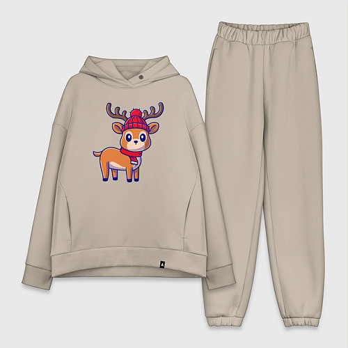 Женский костюм оверсайз Зимний оленёнок / Миндальный – фото 1