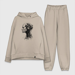 Женский костюм оверсайз Девушка андроид в профиль, цвет: миндальный