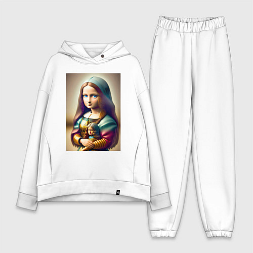 Женский костюм оверсайз Маленькая Мона Лиза в детстве с куклой - нейроарт / Белый – фото 1