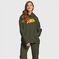 Женский костюм оверсайз Люди икс лого, цвет: хаки — фото 2