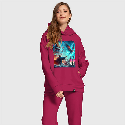 Женский костюм оверсайз Harry Potter and owl - ai art fantasy / Маджента – фото 2