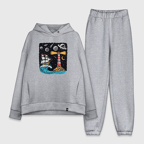 Женский костюм оверсайз Маяк и парусник / Меланж – фото 1