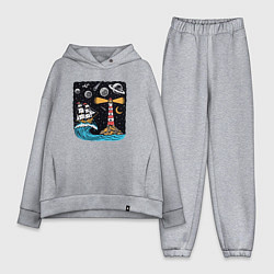 Женский костюм оверсайз Маяк и парусник, цвет: меланж