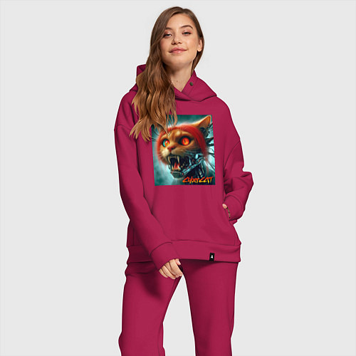 Женский костюм оверсайз Super cyber red cat - ai art fantasy / Маджента – фото 2