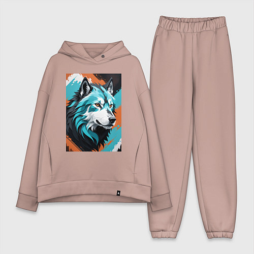 Женский костюм оверсайз Серо-голубой волк / Пыльно-розовый – фото 1