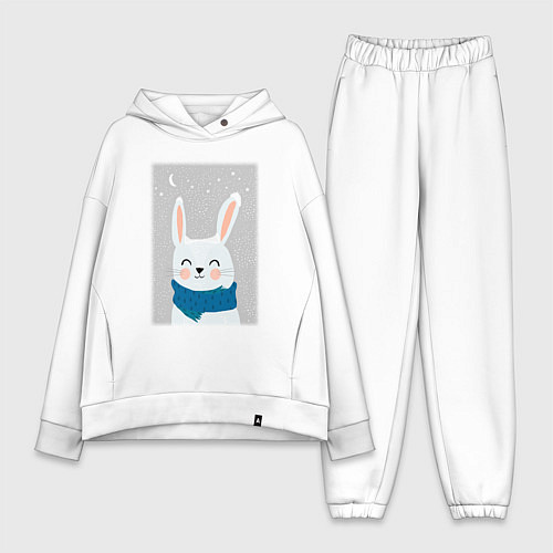 Женский костюм оверсайз Снежный кролик с шарфом / Белый – фото 1