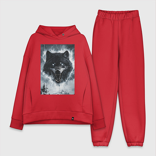 Женский костюм оверсайз Волк с оскаленной пастью / Красный – фото 1