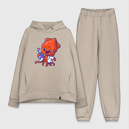 Женский костюм оверсайз Химик осьминог / Миндальный – фото 1