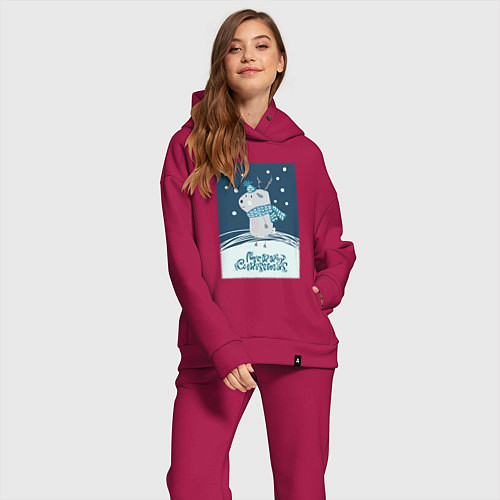 Женский костюм оверсайз Новогодний олень с шарфом / Маджента – фото 2