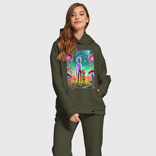 Женский костюм оверсайз Morty and Rick on a neon planet / Хаки – фото 2