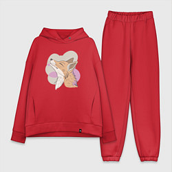 Женский костюм оверсайз Лиса с улыбающимся выражением морды, цвет: красный