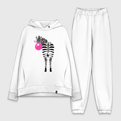 Женский костюм оверсайз Зебра в розовых очках, цвет: белый