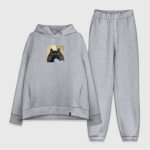 Женский костюм оверсайз Видеозвонок с котом парный мем / Меланж – фото 1