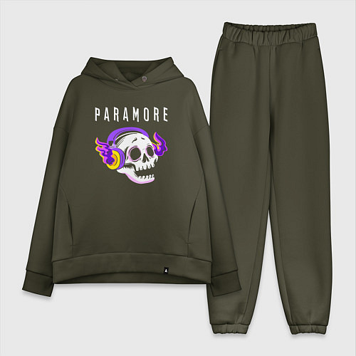Женский костюм оверсайз Paramore - неоновый череп / Хаки – фото 1