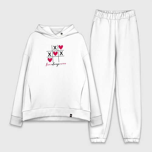 Женский костюм оверсайз Любовь всегда побеждает - крестики-нолики, но с се / Белый – фото 1