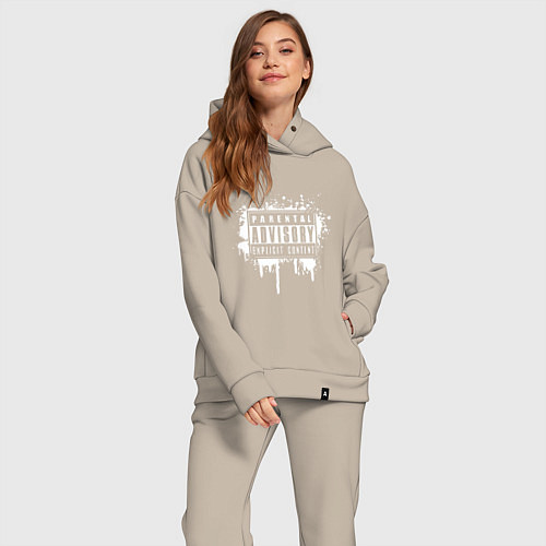 Женский костюм оверсайз Откровенный контент - ненормативная лексика / Миндальный – фото 2