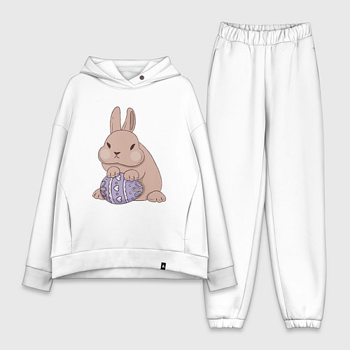 Женский костюм оверсайз Пасхальный кролик с яйцом / Белый – фото 1