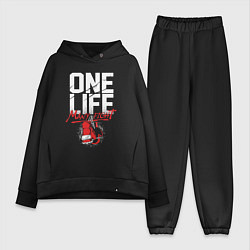 Женский костюм оверсайз One life many fight, цвет: черный