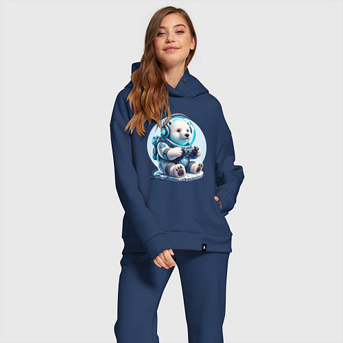 Женский костюм оверсайз Белый медвежонок - киберспорт / Тёмно-синий – фото 2
