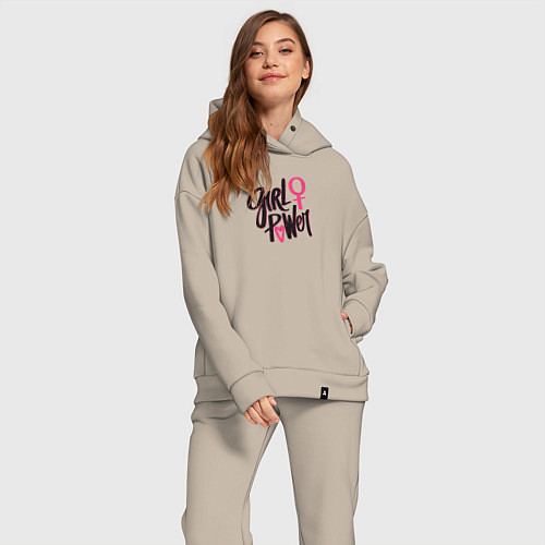Женский костюм оверсайз Girl power black and pink / Миндальный – фото 2