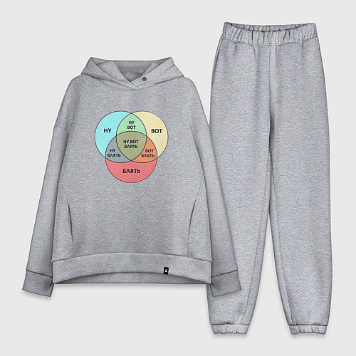 Женский костюм оверсайз Ну вот блять / Меланж – фото 1