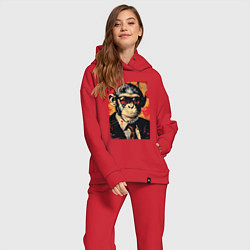 Женский костюм оверсайз Деловой шимпанзе в смокинге, цвет: красный — фото 2