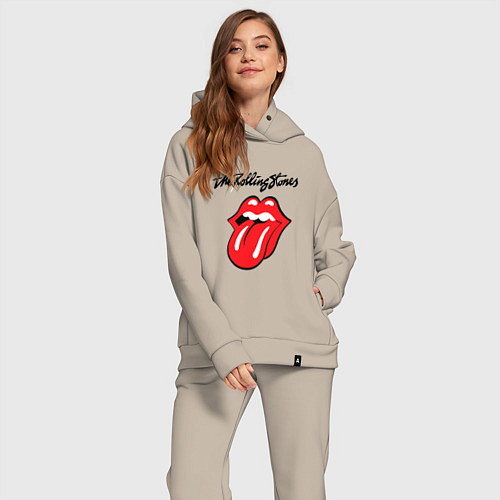 Женский костюм оверсайз Rolling Stones - logo / Миндальный – фото 2