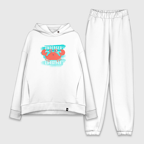 Женский костюм оверсайз Симпатичный крабик и надпись / Белый – фото 1