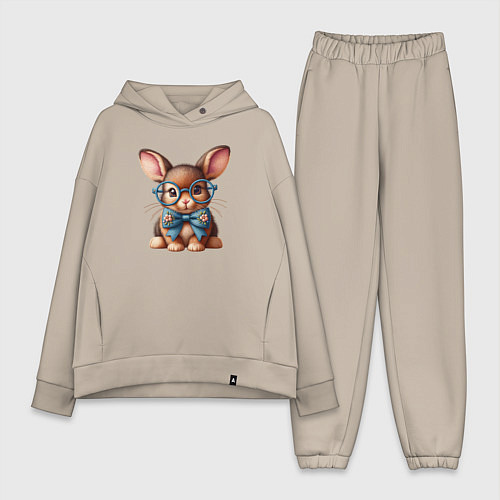 Женский костюм оверсайз Кролик мальчик в очках / Миндальный – фото 1