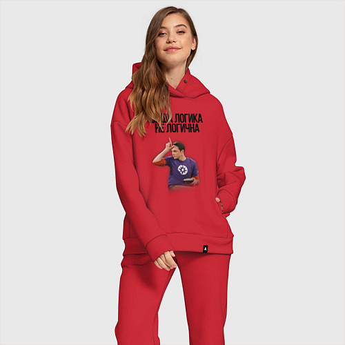 Женский костюм оверсайз Ваша логика не логична / Красный – фото 2