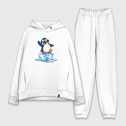 Женский костюм оверсайз Пингвин на льдине, цвет: белый