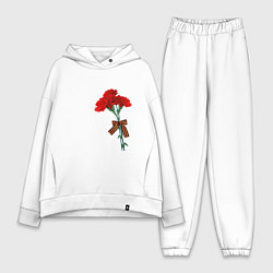 Женский костюм оверсайз Букет гвоздики и георгиевская лента, цвет: белый